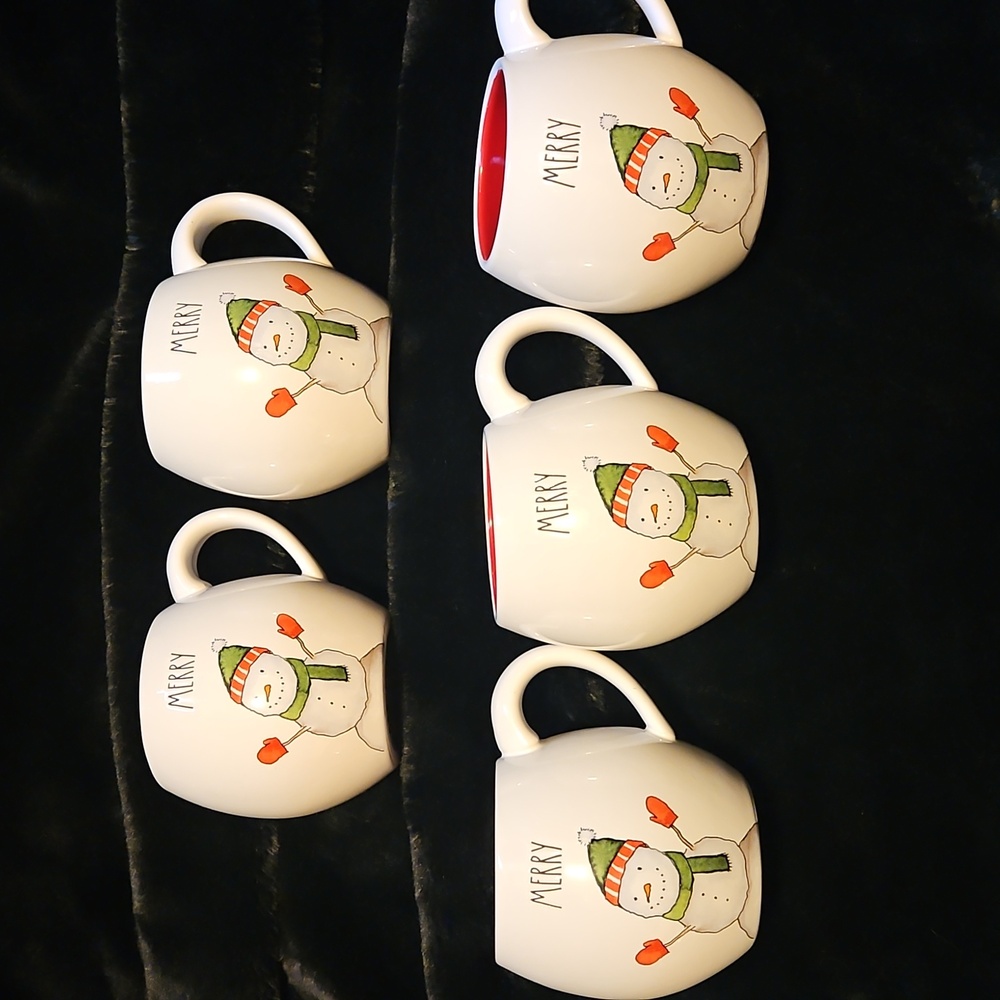 Rae Dunn Merry Snowman Mugs - Set Of 5